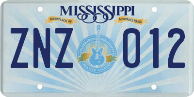 MS license plate ZNZ012