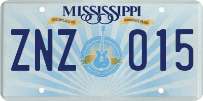 MS license plate ZNZ015