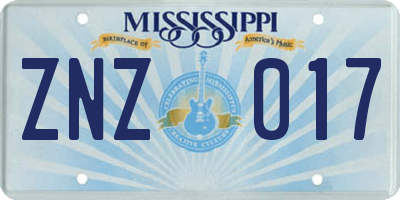 MS license plate ZNZ017