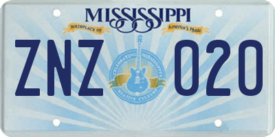 MS license plate ZNZ020