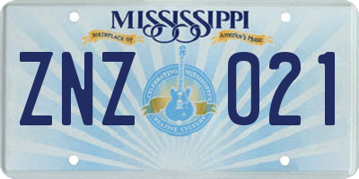 MS license plate ZNZ021