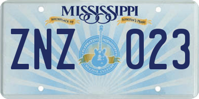 MS license plate ZNZ023