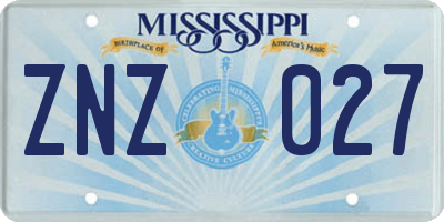 MS license plate ZNZ027