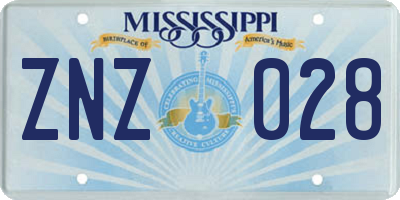 MS license plate ZNZ028