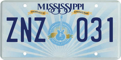 MS license plate ZNZ031