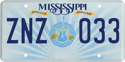 MS license plate ZNZ033