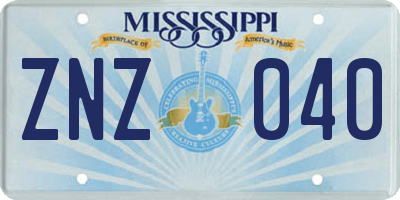 MS license plate ZNZ040