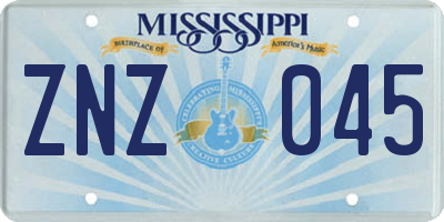 MS license plate ZNZ045