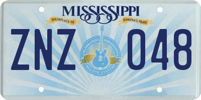 MS license plate ZNZ048