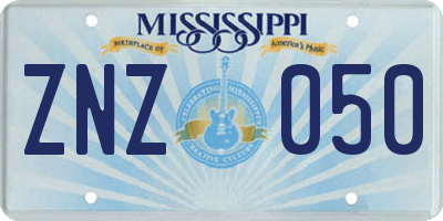 MS license plate ZNZ050