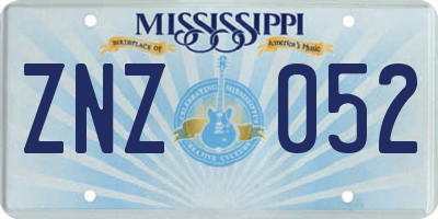 MS license plate ZNZ052
