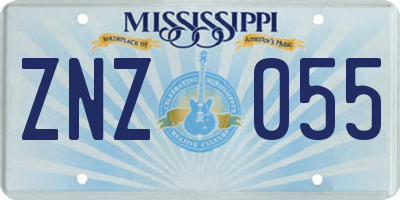 MS license plate ZNZ055