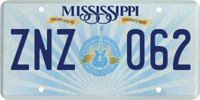MS license plate ZNZ062