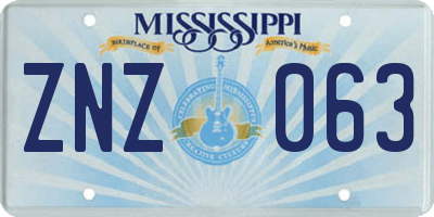 MS license plate ZNZ063
