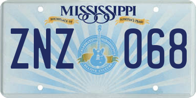 MS license plate ZNZ068