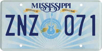 MS license plate ZNZ071