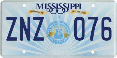 MS license plate ZNZ076