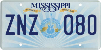 MS license plate ZNZ080