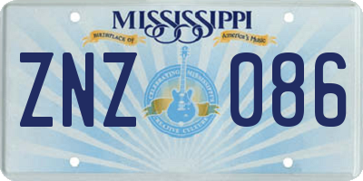 MS license plate ZNZ086
