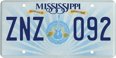 MS license plate ZNZ092