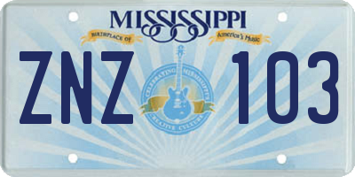 MS license plate ZNZ103