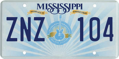 MS license plate ZNZ104