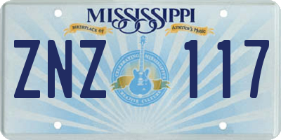 MS license plate ZNZ117