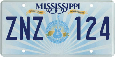 MS license plate ZNZ124