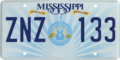 MS license plate ZNZ133