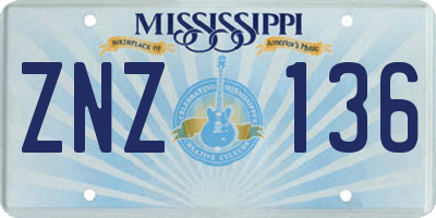 MS license plate ZNZ136