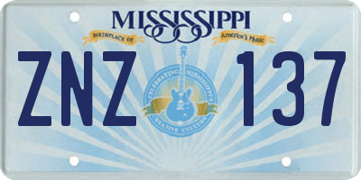 MS license plate ZNZ137