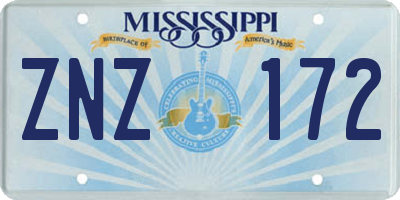 MS license plate ZNZ172