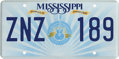 MS license plate ZNZ189