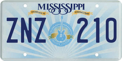 MS license plate ZNZ210