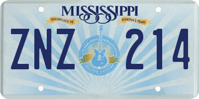 MS license plate ZNZ214