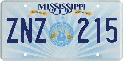MS license plate ZNZ215