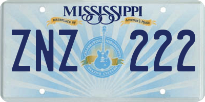 MS license plate ZNZ222