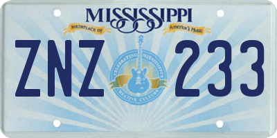 MS license plate ZNZ233