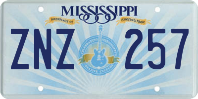 MS license plate ZNZ257