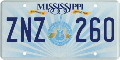 MS license plate ZNZ260