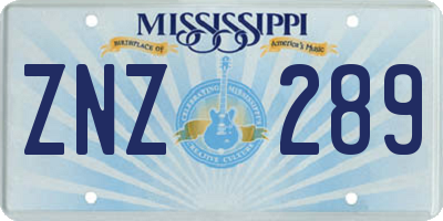 MS license plate ZNZ289