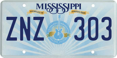 MS license plate ZNZ303