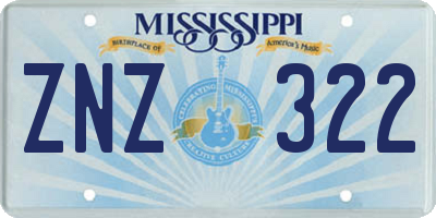 MS license plate ZNZ322