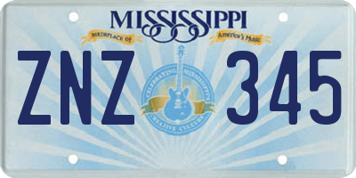 MS license plate ZNZ345