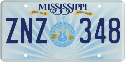 MS license plate ZNZ348