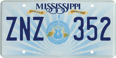 MS license plate ZNZ352