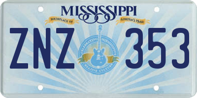 MS license plate ZNZ353