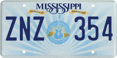 MS license plate ZNZ354