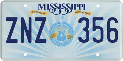 MS license plate ZNZ356