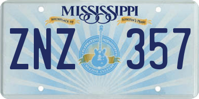 MS license plate ZNZ357